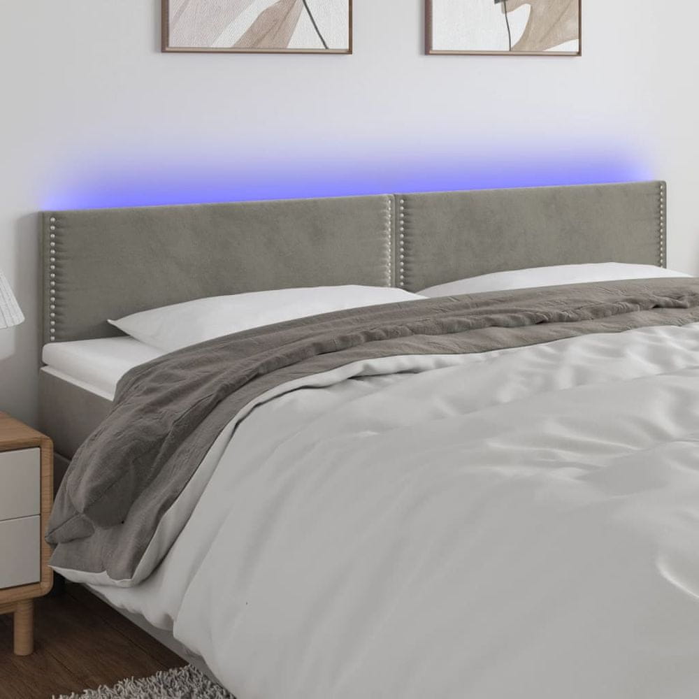 Vidaxl Čelo postele s LED bledosivé 200x5x78/88 cm zamat